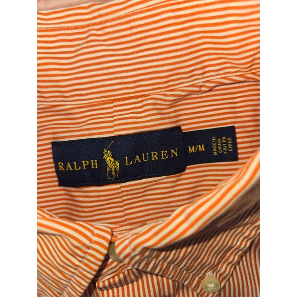 Ralph Lauren Mens Orange Striped Dress Shirt Medium - Picture 5 of 7